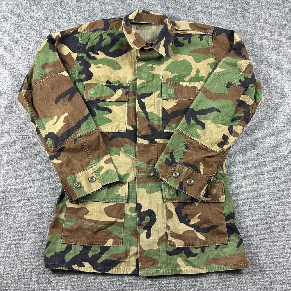 Military BDU Shirt Jacket Mens Small X-Long Camo Woodland Ripstop Utility Combat